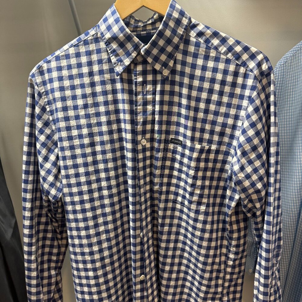 Façonnable Blue & White Checkered Long Sleeve Button Down Small (Fits Like Med)